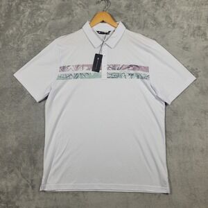 Travis Mathew Polo Mens XL White Sand Shaker Tropical Chest Stripe Stretch NWT